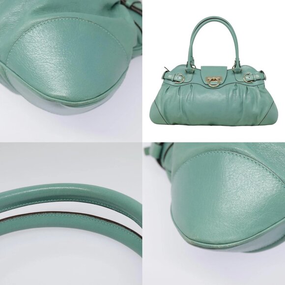 Salvatore Ferragamo Gancini Shoulder Bag Leather Gold Light green Auth 91277 - Picture 14 of 15